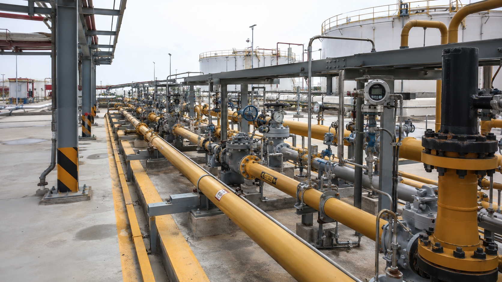Réseau de tuyauterie sur site pétrolier